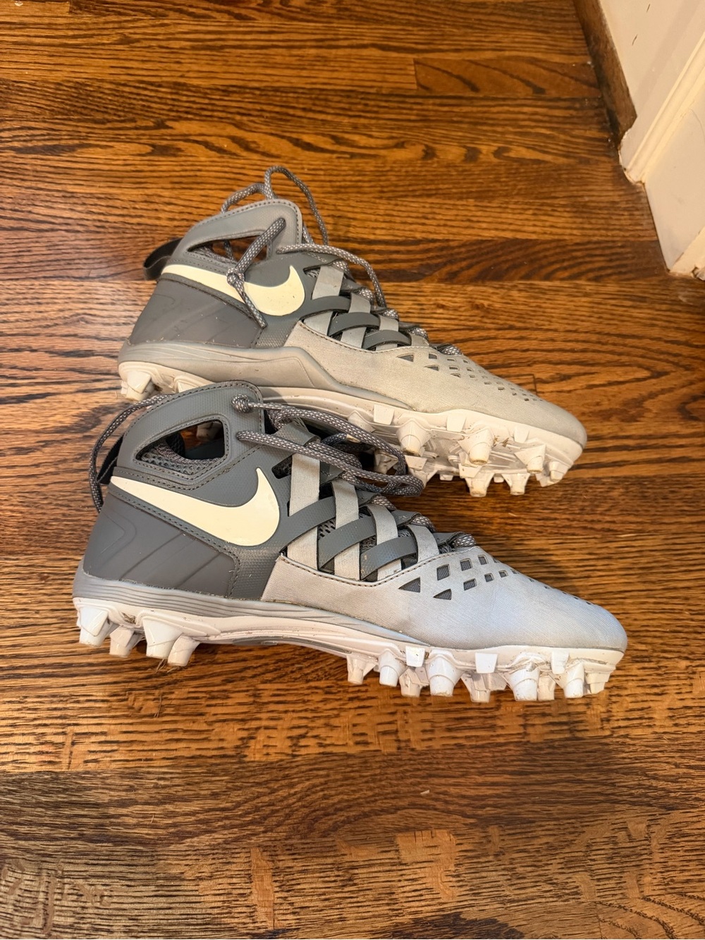 Nike Gray and White High-Top Football Cleats Excellent condition